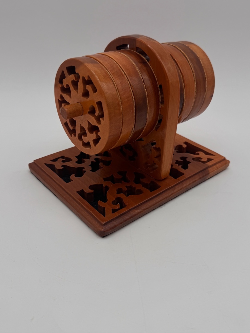 Decorative Wooden Wheel Sculpture in Brown - Unbranded